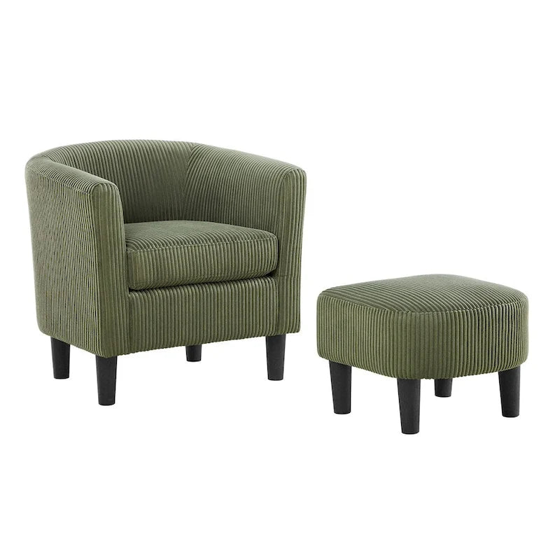 Fauteuil individuel en velours côtelé avec repose-pieds ottoman
