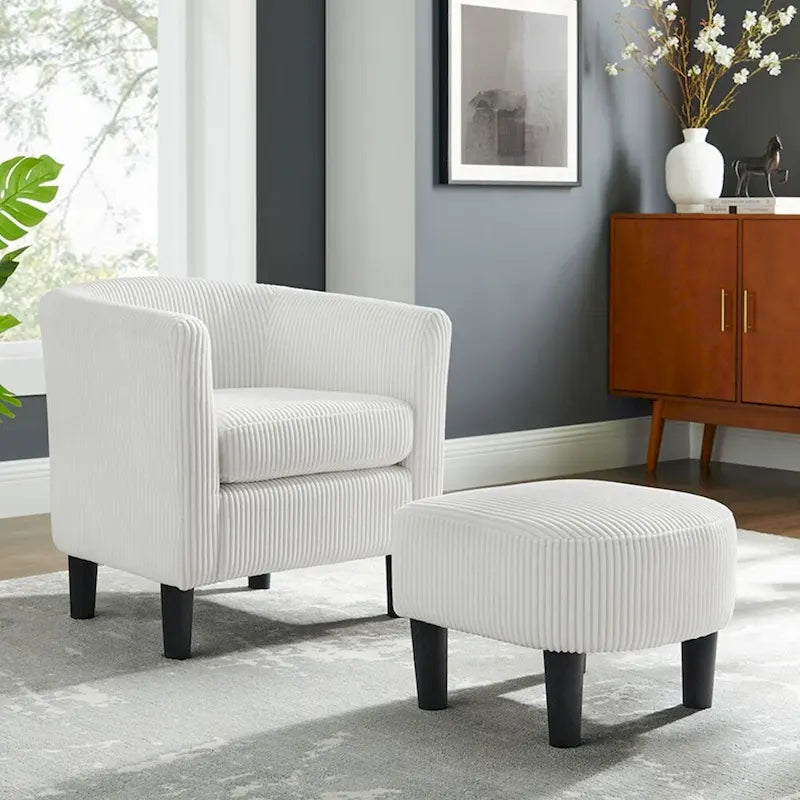 Fauteuil individuel en velours côtelé avec repose-pieds ottoman