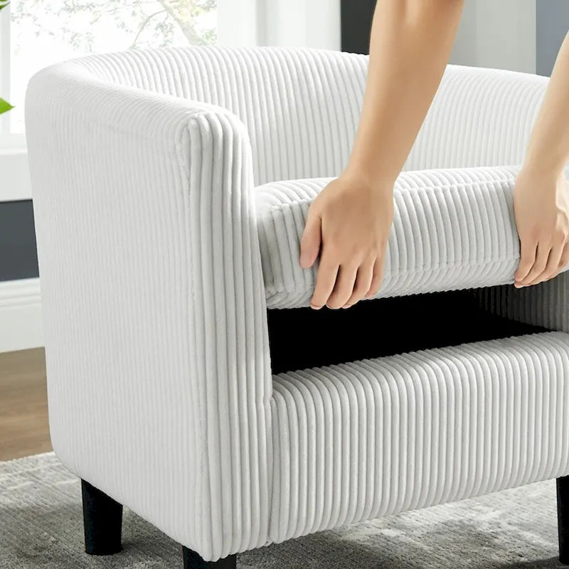 Fauteuil individuel en velours côtelé avec repose-pieds ottoman