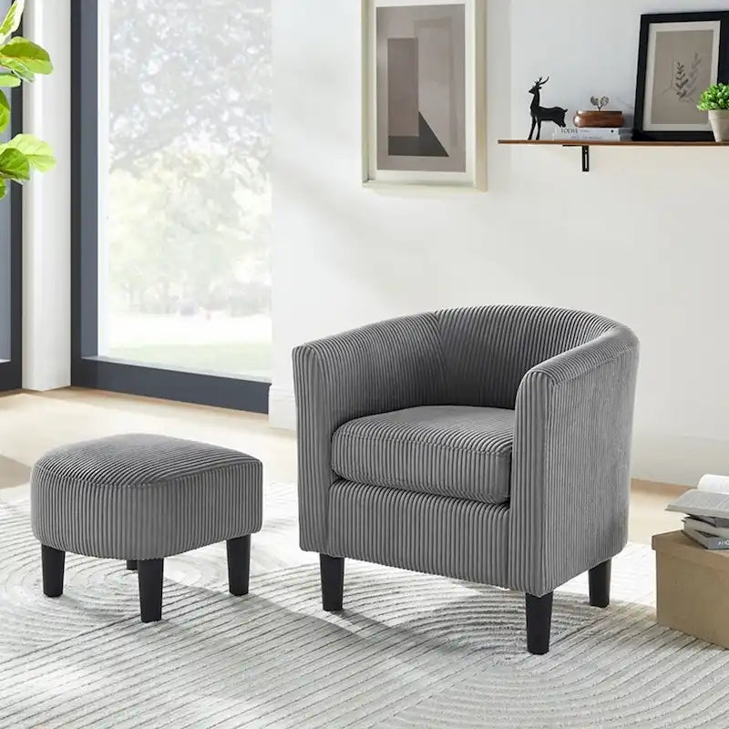 Fauteuil individuel en velours côtelé avec repose-pieds ottoman