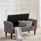 Banc de rangement capitonné avec accoudoirs, banc d'entrée avec couvercle à charnière touffeté de 128 cm