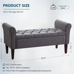 Banc de rangement capitonné avec accoudoirs, banc d'entrée avec couvercle à charnière touffeté de 128 cm
