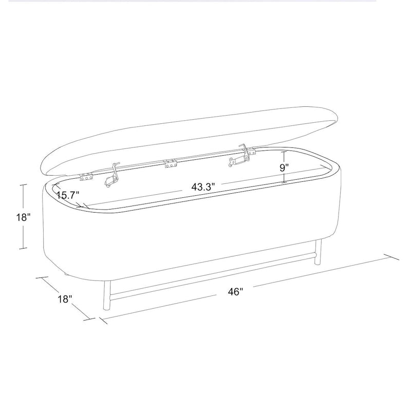 Banc de rangement capitonné Ellipse moderne avec pieds en métal pour entrée