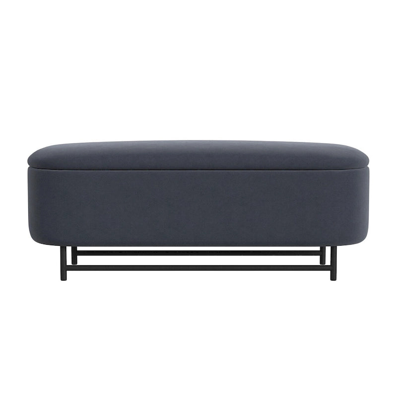 Banc de rangement capitonné Ellipse moderne avec pieds en métal pour entrée