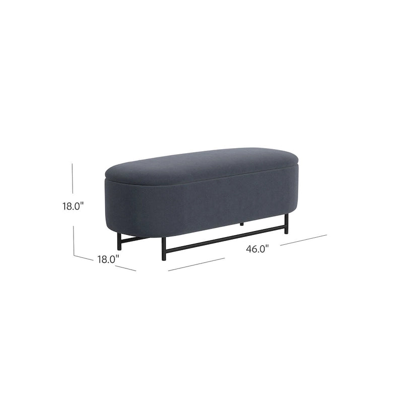 Banc de rangement capitonné Ellipse moderne avec pieds en métal pour entrée