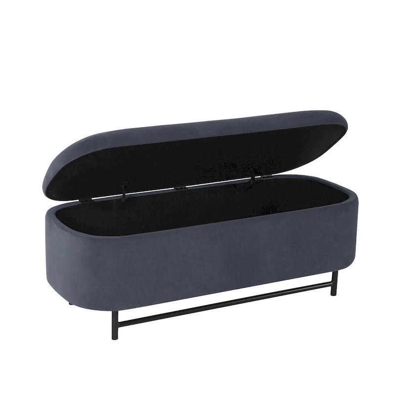 Banc de rangement capitonné Ellipse moderne avec pieds en métal pour entrée