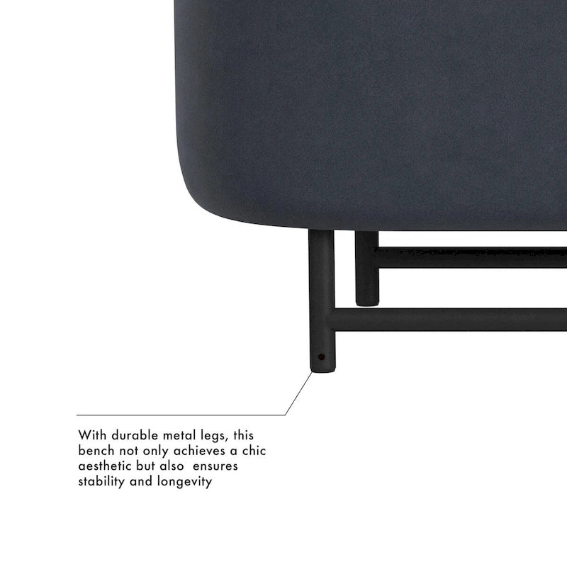 Banc de rangement capitonné Ellipse moderne avec pieds en métal pour entrée