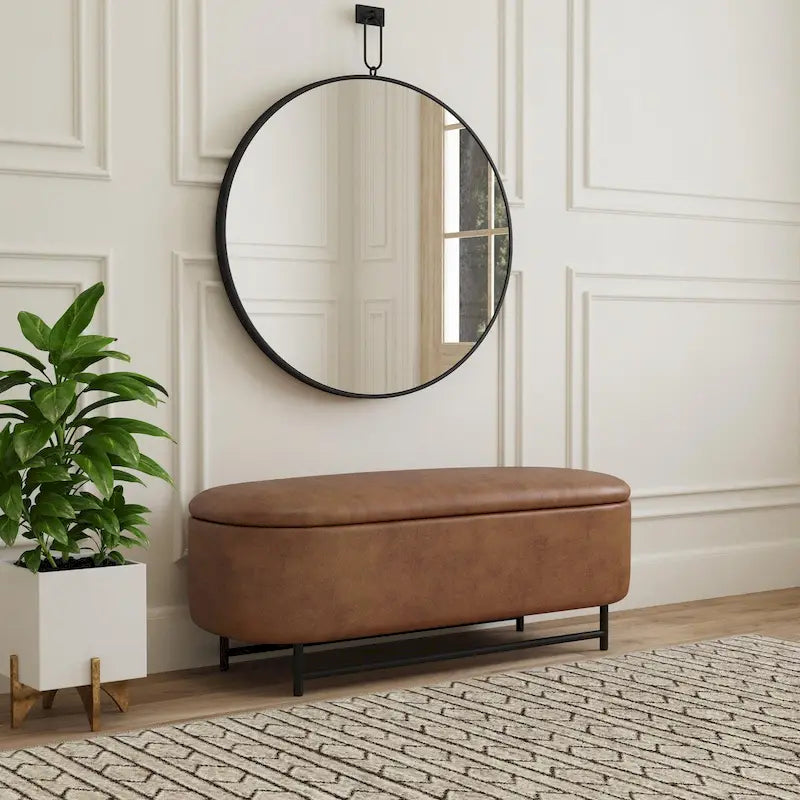 Banc de rangement capitonné Ellipse moderne avec pieds en métal pour entrée
