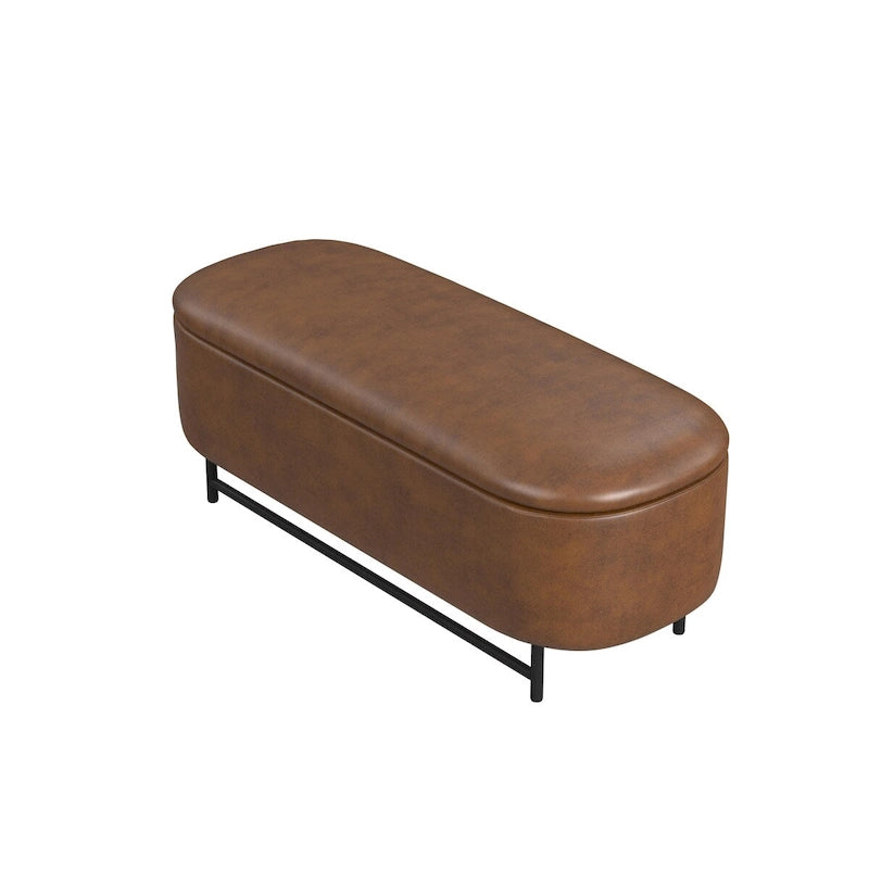Banc de rangement capitonné Ellipse moderne avec pieds en métal pour entrée
