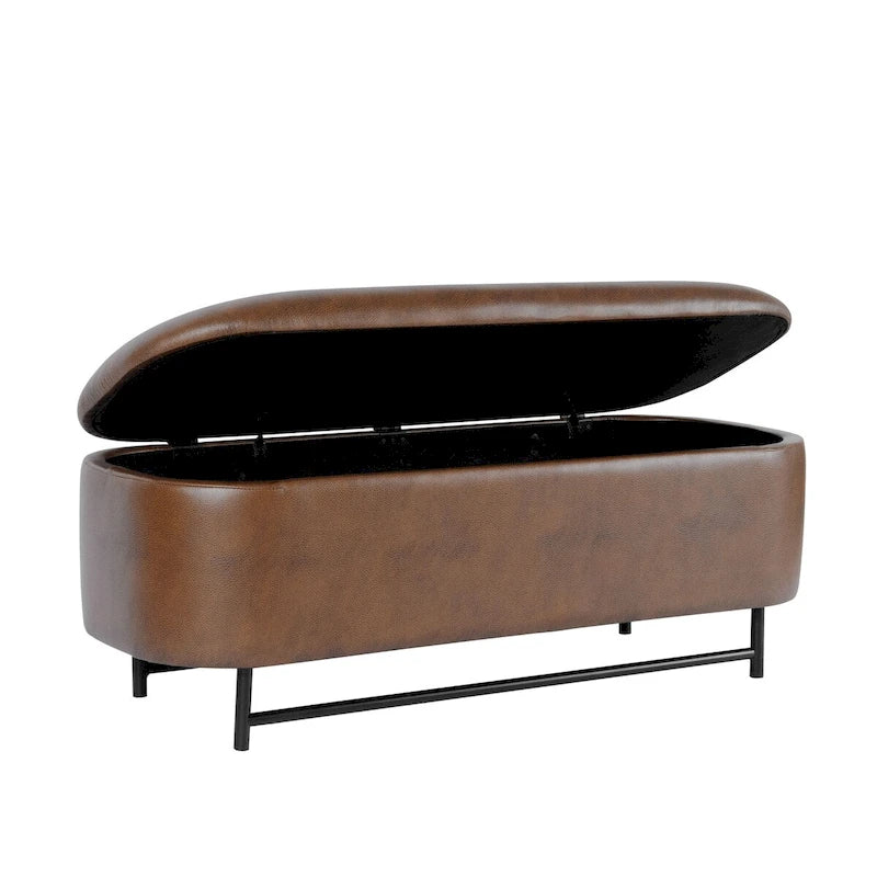 Banc de rangement capitonné Ellipse moderne avec pieds en métal pour entrée
