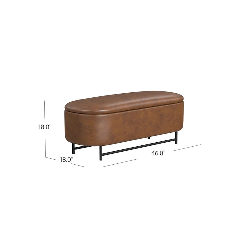Banc de rangement capitonné Ellipse moderne avec pieds en métal pour entrée