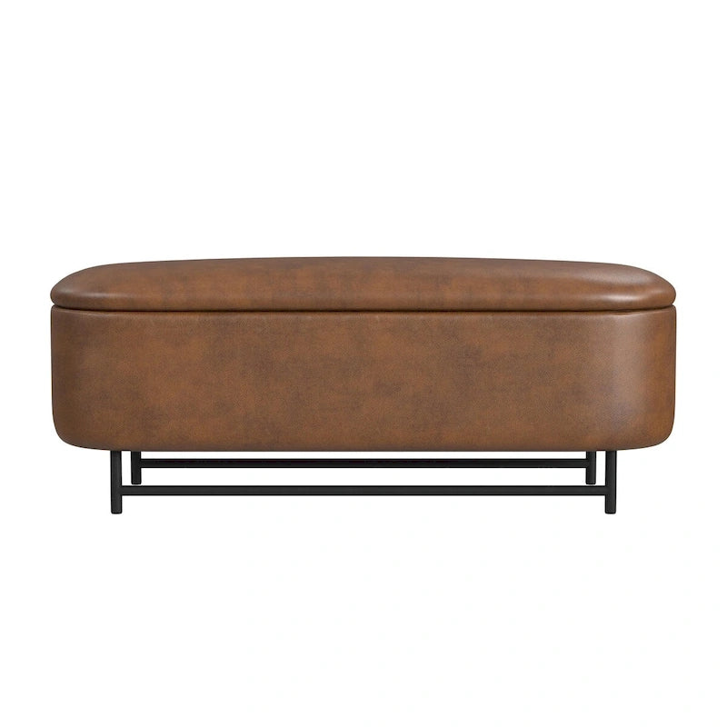 Banc de rangement capitonné Ellipse moderne avec pieds en métal pour entrée