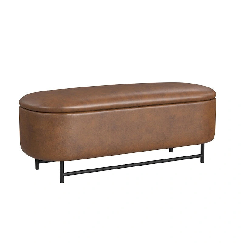 Banc de rangement capitonné Ellipse moderne avec pieds en métal pour entrée