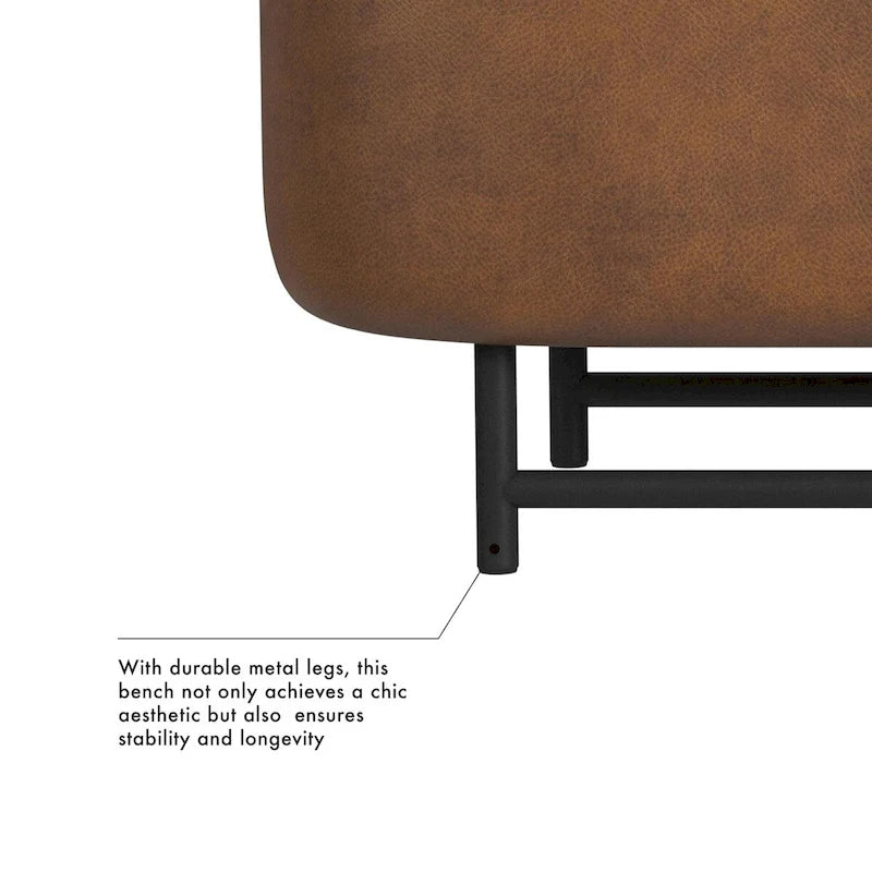 Banc de rangement capitonné Ellipse moderne avec pieds en métal pour entrée