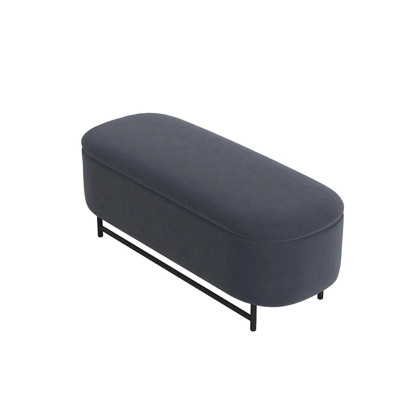 Banc de rangement capitonné Ellipse moderne avec pieds en métal pour entrée