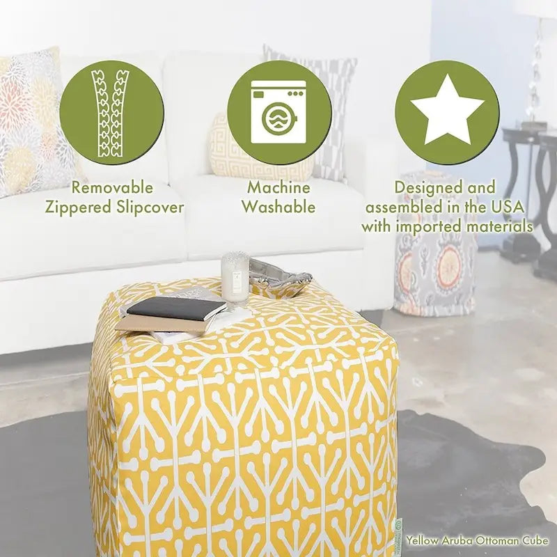 Pouffe cube ottoman d'intérieur/extérieur en bambou Majestic Home Goods