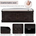 Banc à chaussures de rangement avec 4 portes et étagères réglables, coussin amovible