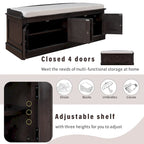 Banc à chaussures de rangement avec 4 portes et étagères réglables, coussin amovible