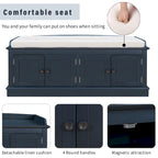 Banc à chaussures de rangement avec 4 portes et étagères réglables, coussin amovible