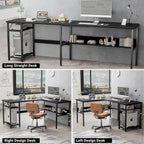 Bureau d'angle réversible avec étagères de rangement et station de charge pour bureau à domicile