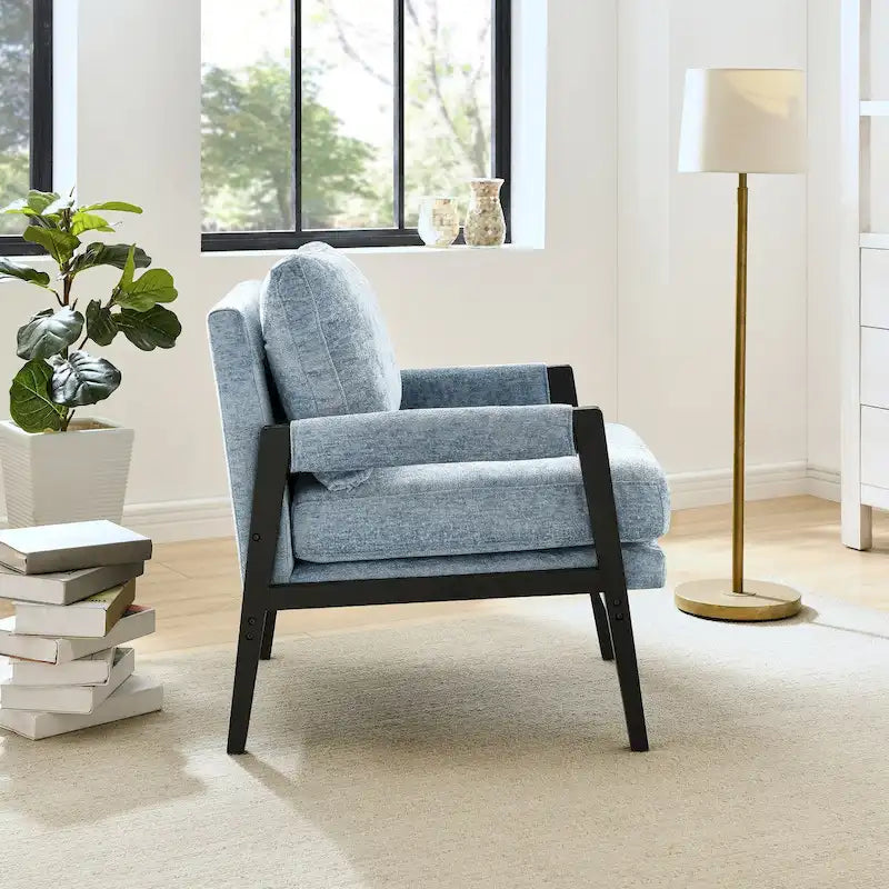 Fauteuil d'appoint en chenille de style Mid-Century avec pieds en bois