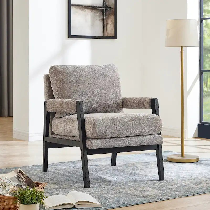 Fauteuil d'appoint en chenille de style Mid-Century avec pieds en bois
