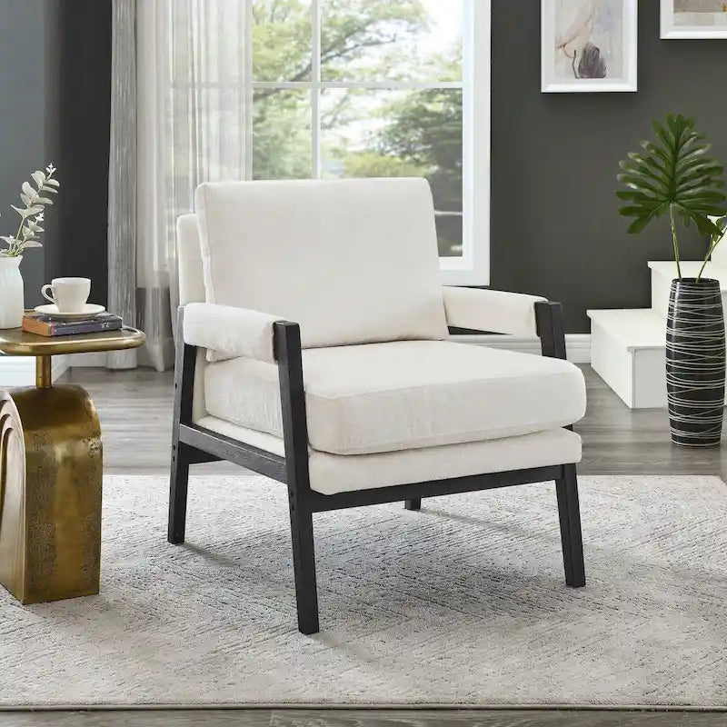 Fauteuil d'appoint en chenille de style Mid-Century avec pieds en bois
