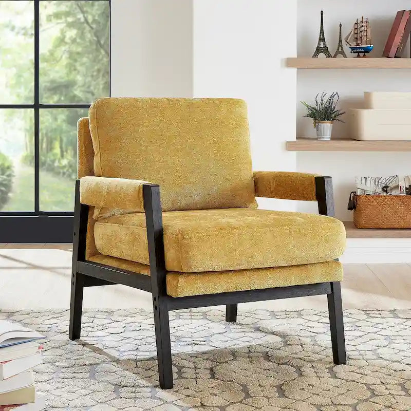 Fauteuil d'appoint en chenille de style Mid-Century avec pieds en bois