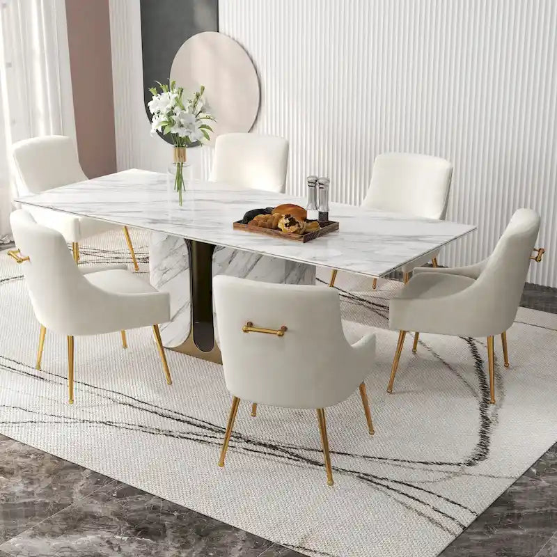 SEYNAR Velvet Upholstered Dining Chair Set of 6, Modern Glam Armless Side Chair