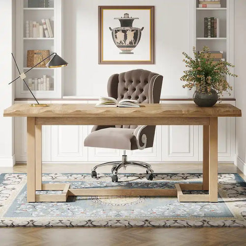 Bureau informatique de 160 cm, Table d'écriture rectangulaire avec pieds en bois massif et plateau épaissi