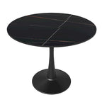 Table à manger ronde Bristol 35 pour 4 personnes avec plateau en pierre frittée et piètement noir pour la cuisine et la salle à manger