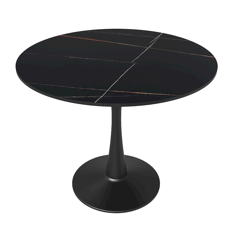 Table à manger ronde Bristol 35 pour 4 personnes avec plateau en pierre frittée et piètement noir pour la cuisine et la salle à manger