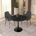 Table à manger ronde Bristol 35 pour 4 personnes avec plateau en pierre frittée et piètement noir pour la cuisine et la salle à manger