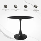 Table à manger ronde Bristol 35 pour 4 personnes avec plateau en pierre frittée et piètement noir pour la cuisine et la salle à manger