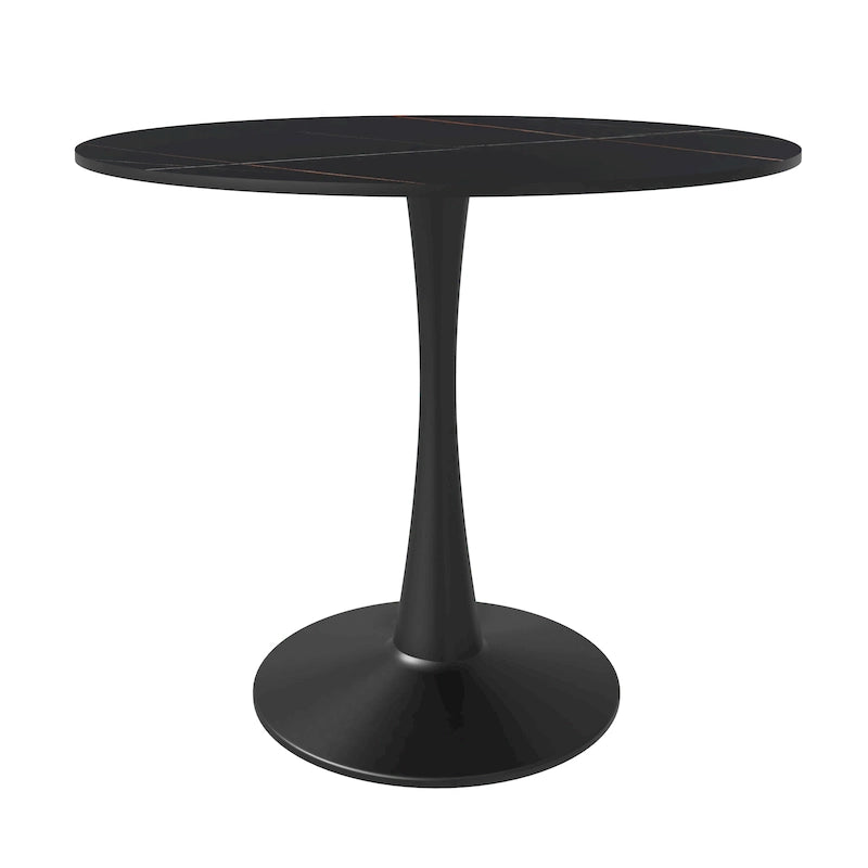 Table à manger ronde Bristol 35 pour 4 personnes avec plateau en pierre frittée et piètement noir pour la cuisine et la salle à manger