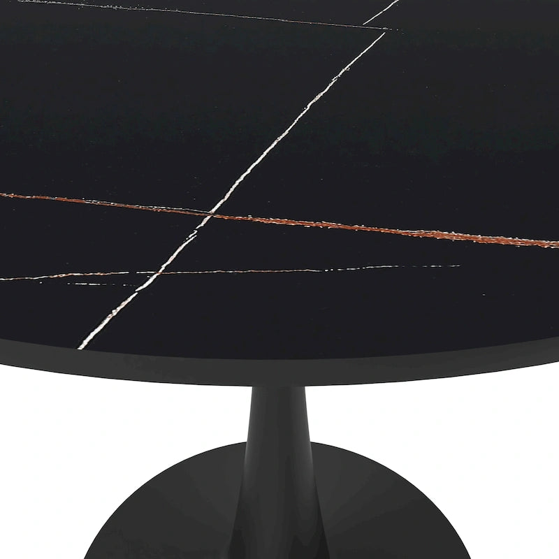 Table à manger ronde Bristol 35 pour 4 personnes avec plateau en pierre frittée et piètement noir pour la cuisine et la salle à manger