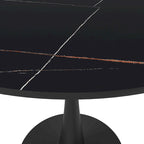 Table à manger ronde Bristol 35 pour 4 personnes avec plateau en pierre frittée et piètement noir pour la cuisine et la salle à manger