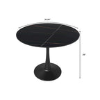Table à manger ronde Bristol 35 pour 4 personnes avec plateau en pierre frittée et piètement noir pour la cuisine et la salle à manger
