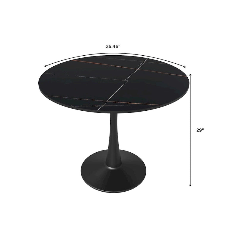 Table à manger ronde Bristol 35 pour 4 personnes avec plateau en pierre frittée et piètement noir pour la cuisine et la salle à manger