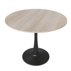 Table à manger ronde Bristol 35 pour 4 personnes avec plateau en pierre frittée et piètement noir pour la cuisine et la salle à manger