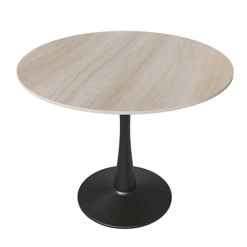 Table à manger ronde Bristol 35 pour 4 personnes avec plateau en pierre frittée et piètement noir pour la cuisine et la salle à manger