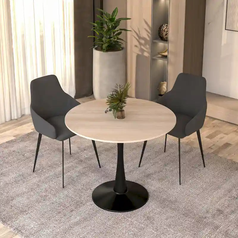 Table à manger ronde Bristol 35 pour 4 personnes avec plateau en pierre frittée et piètement noir pour la cuisine et la salle à manger