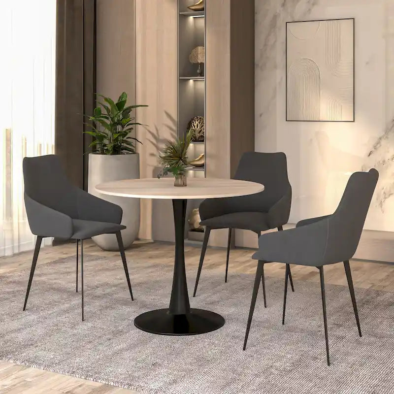 Table à manger ronde Bristol 35 pour 4 personnes avec plateau en pierre frittée et piètement noir pour la cuisine et la salle à manger