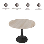 Table à manger ronde Bristol 35 pour 4 personnes avec plateau en pierre frittée et piètement noir pour la cuisine et la salle à manger