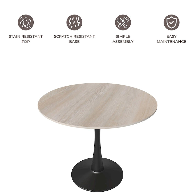 Table à manger ronde Bristol 35 pour 4 personnes avec plateau en pierre frittée et piètement noir pour la cuisine et la salle à manger