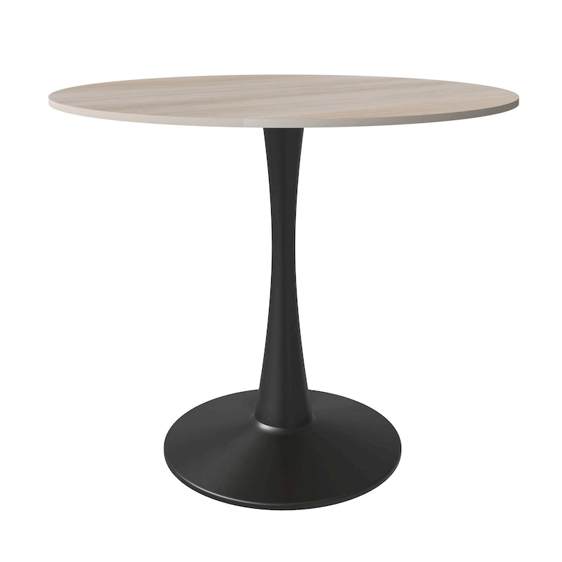 Table à manger ronde Bristol 35 pour 4 personnes avec plateau en pierre frittée et piètement noir pour la cuisine et la salle à manger