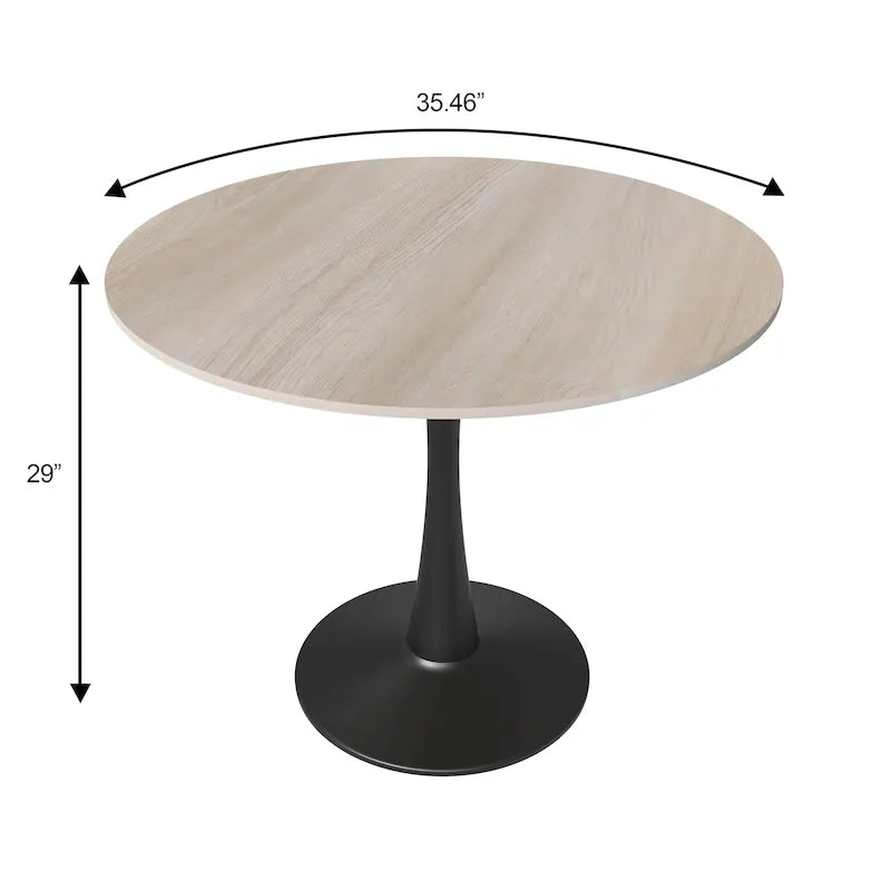 Table à manger ronde Bristol 35 pour 4 personnes avec plateau en pierre frittée et piètement noir pour la cuisine et la salle à manger