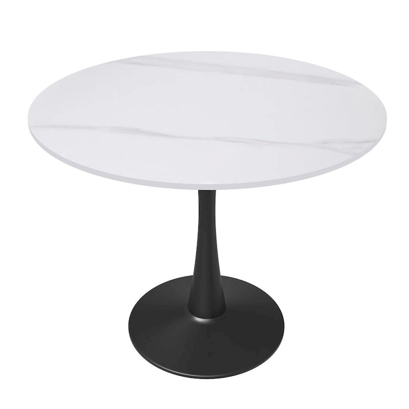 Table à manger ronde Bristol 35 pour 4 personnes avec plateau en pierre frittée et piètement noir pour la cuisine et la salle à manger