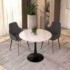 Table à manger ronde Bristol 35 pour 4 personnes avec plateau en pierre frittée et piètement noir pour la cuisine et la salle à manger
