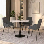 Table à manger ronde Bristol 35 pour 4 personnes avec plateau en pierre frittée et piètement noir pour la cuisine et la salle à manger